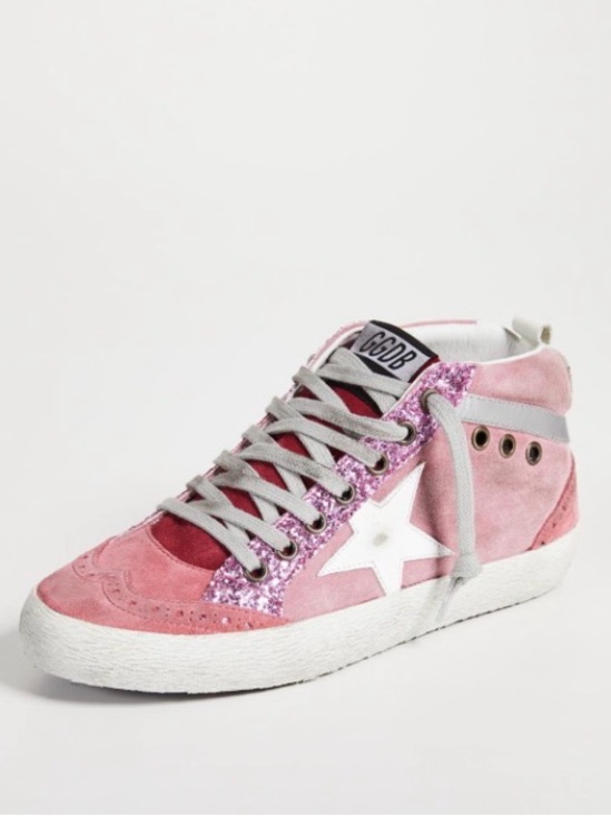 Golden Goose Shoes - Golden Goose Pink Glitter & Suede High-Top Sneaker with White Star